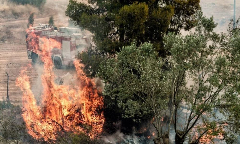 Μεγάλη φωτιά στη Μάνδρα - Καίει κοντά σε σπίτια